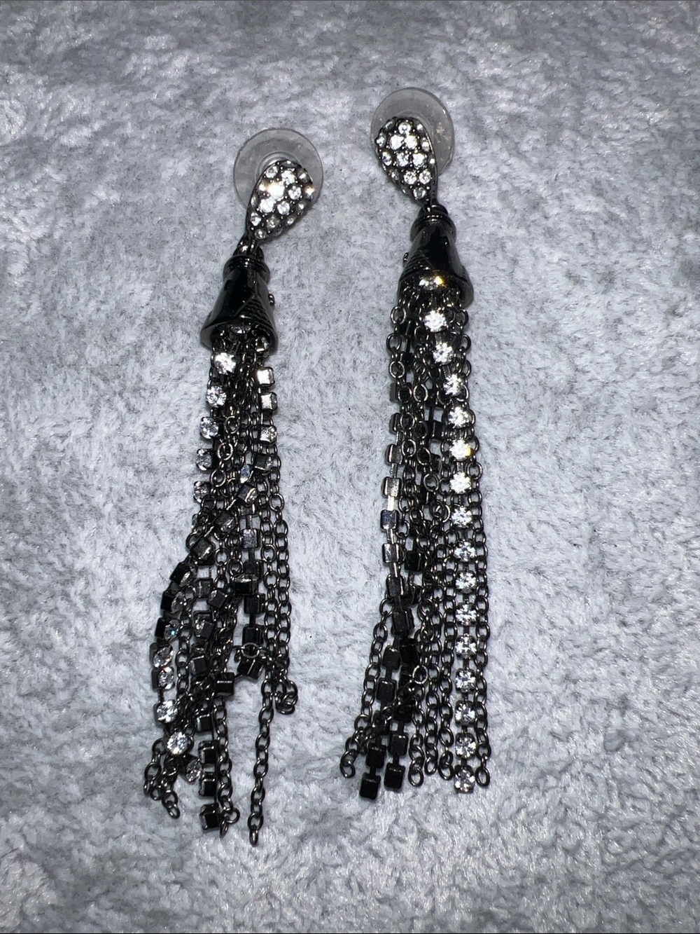 Gunmetal Crystal Tassel Drop Earrings - Sparkling Evening Style